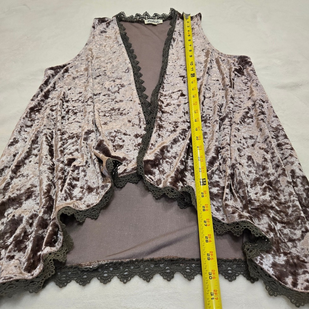 Listicle Womens Crushed Velvet Open Front Vest Mauve Lace Trim LJ0053 Size M - Picture 6 of 10